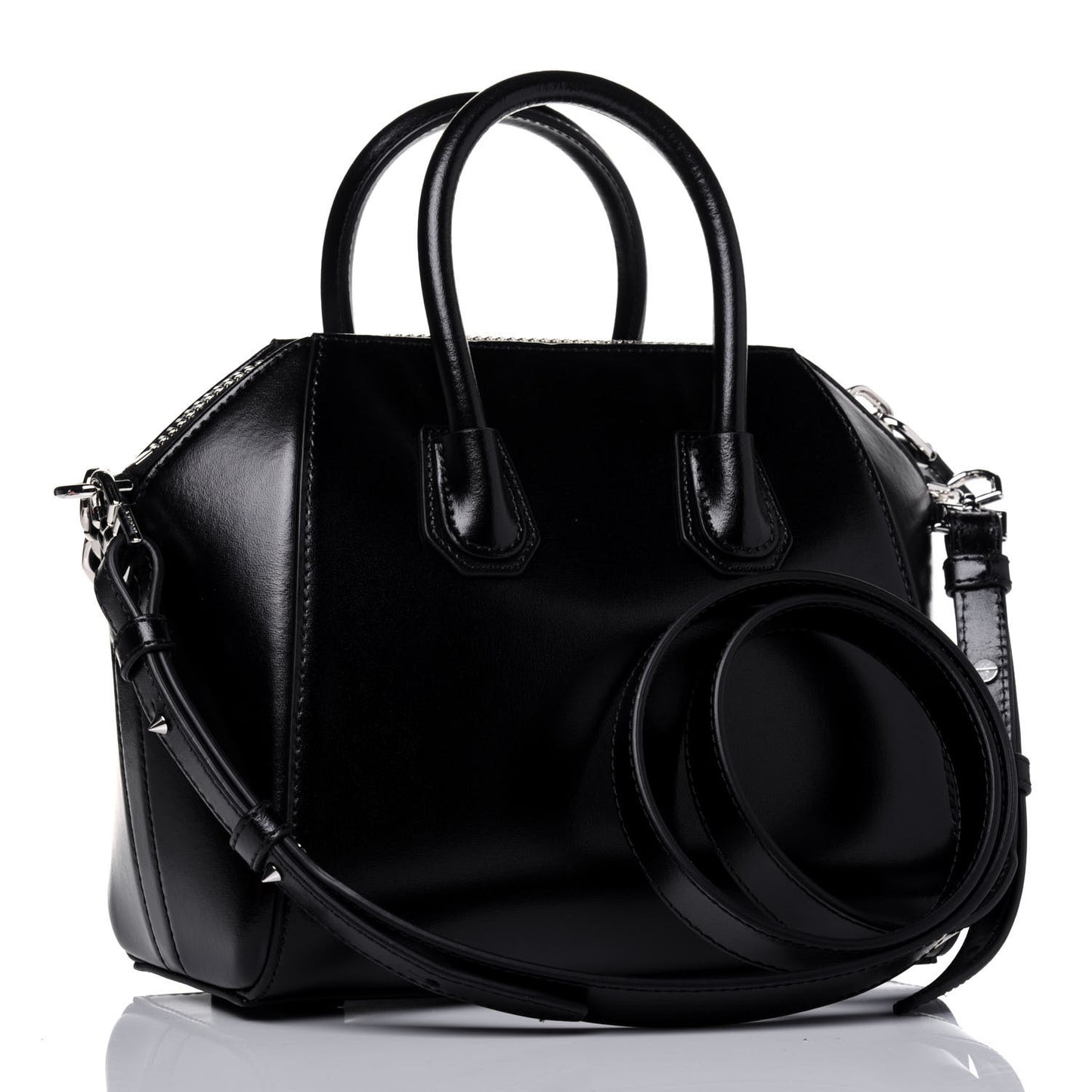 Shiny Lord Calfskin Mini Antigona With Chain Black