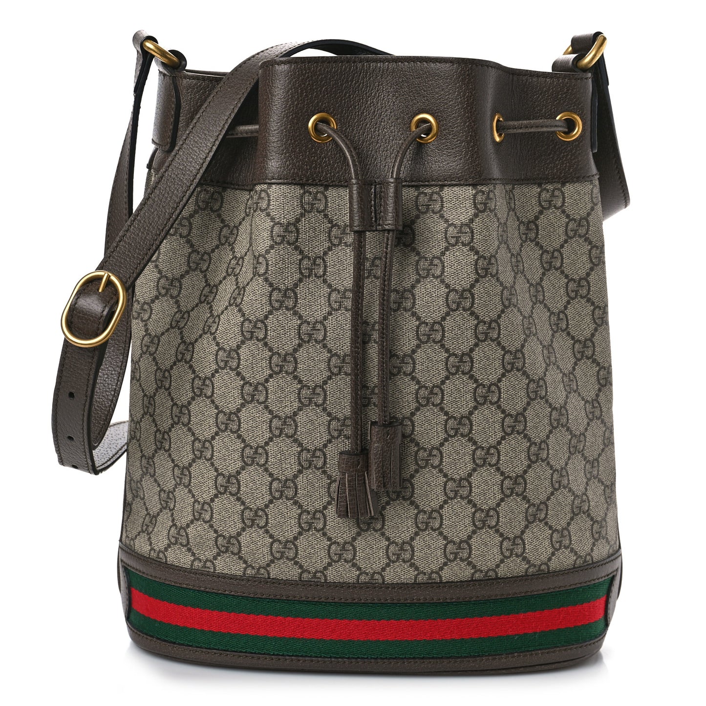 GG Supreme Monogram Web Ophidia Bucket Bag Brown