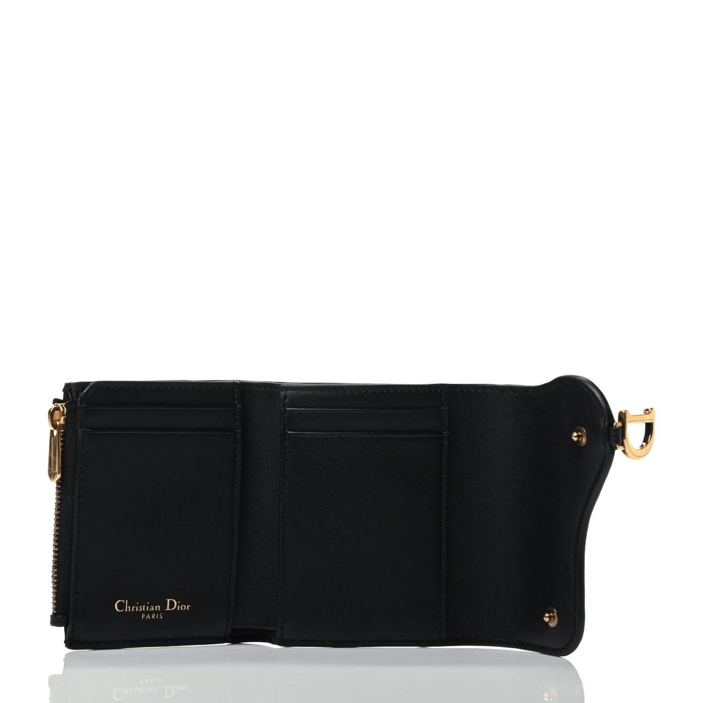 Grained Calfskin Saddle Lotus Wallet Black
