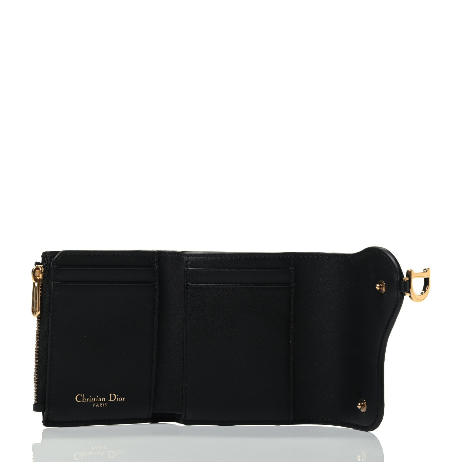 Christian Dior Grained Calfskin Saddle Lotus Wallet Black 4 of 4
