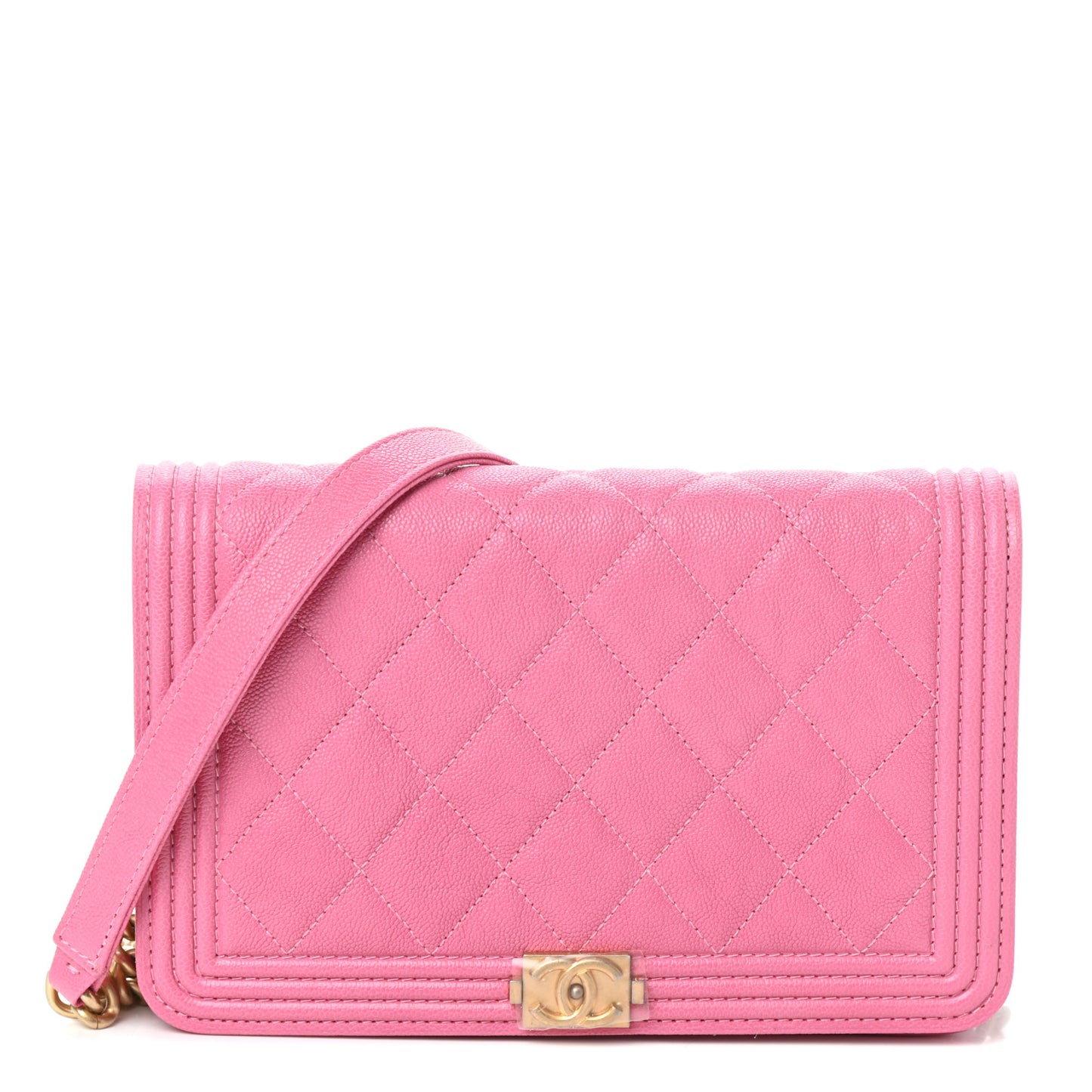 Caviar Quilted Boy Wallet On Chain WOC Pink