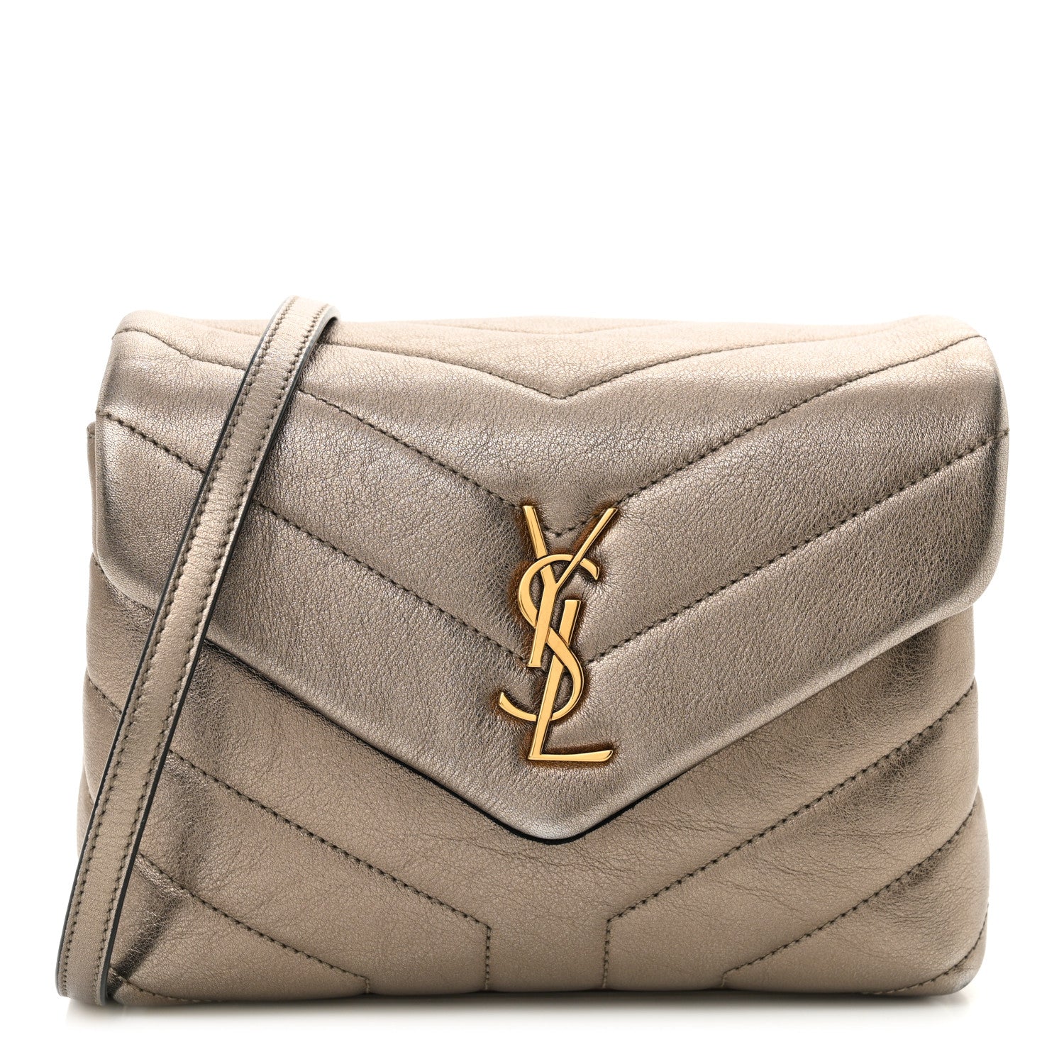 Saint Laurent Metallic Calfskin Y Quilted Monogram Toy Loulou Crossbody Bag Piombo 1 of 12