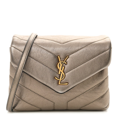 Saint Laurent Metallic Calfskin Y Quilted Monogram Toy Loulou Crossbody Bag Piombo 1 of 12