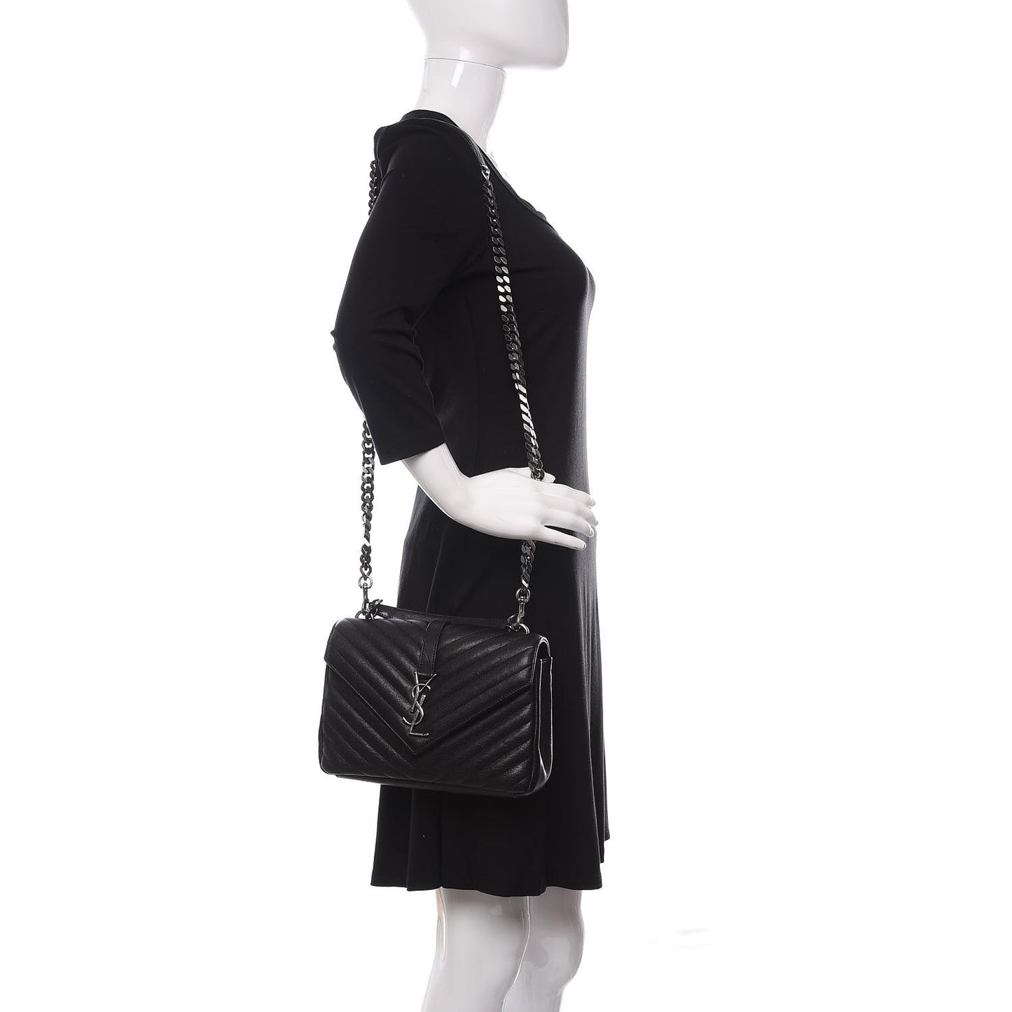 Sheepskin Matelasse Chevron Monogram Medium College Bag Black