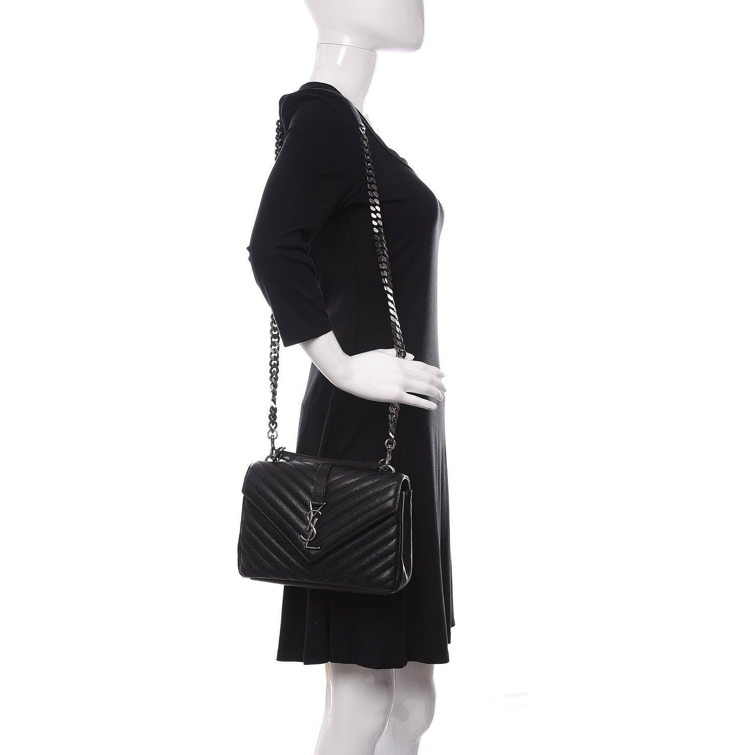 Saint Laurent Sheepskin Matelasse Chevron Monogram Medium College Bag Black 2 of 11