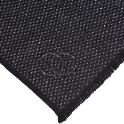 Chanel Cashmere CC Woven Scarf Black Grey 4 of 4
