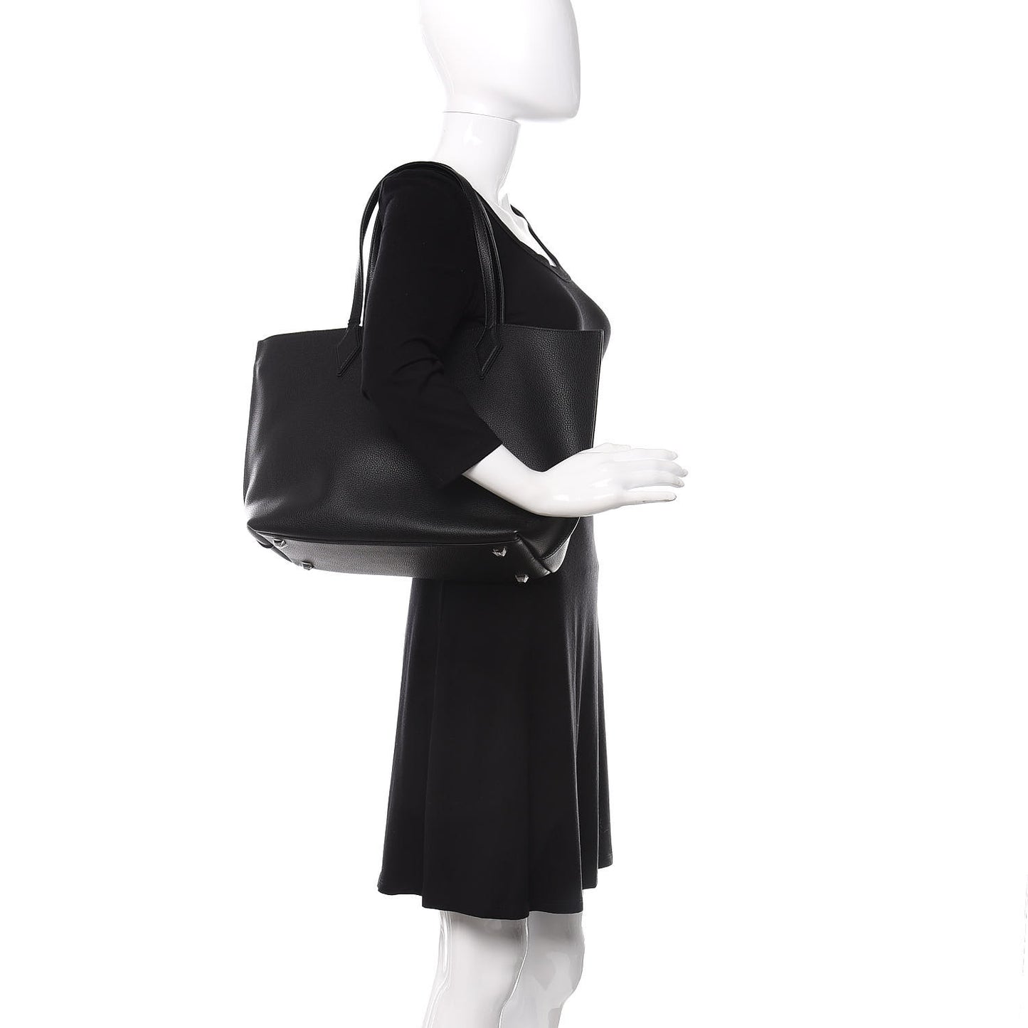 Grained Calfskin Medium Yris Shopper Tote Black