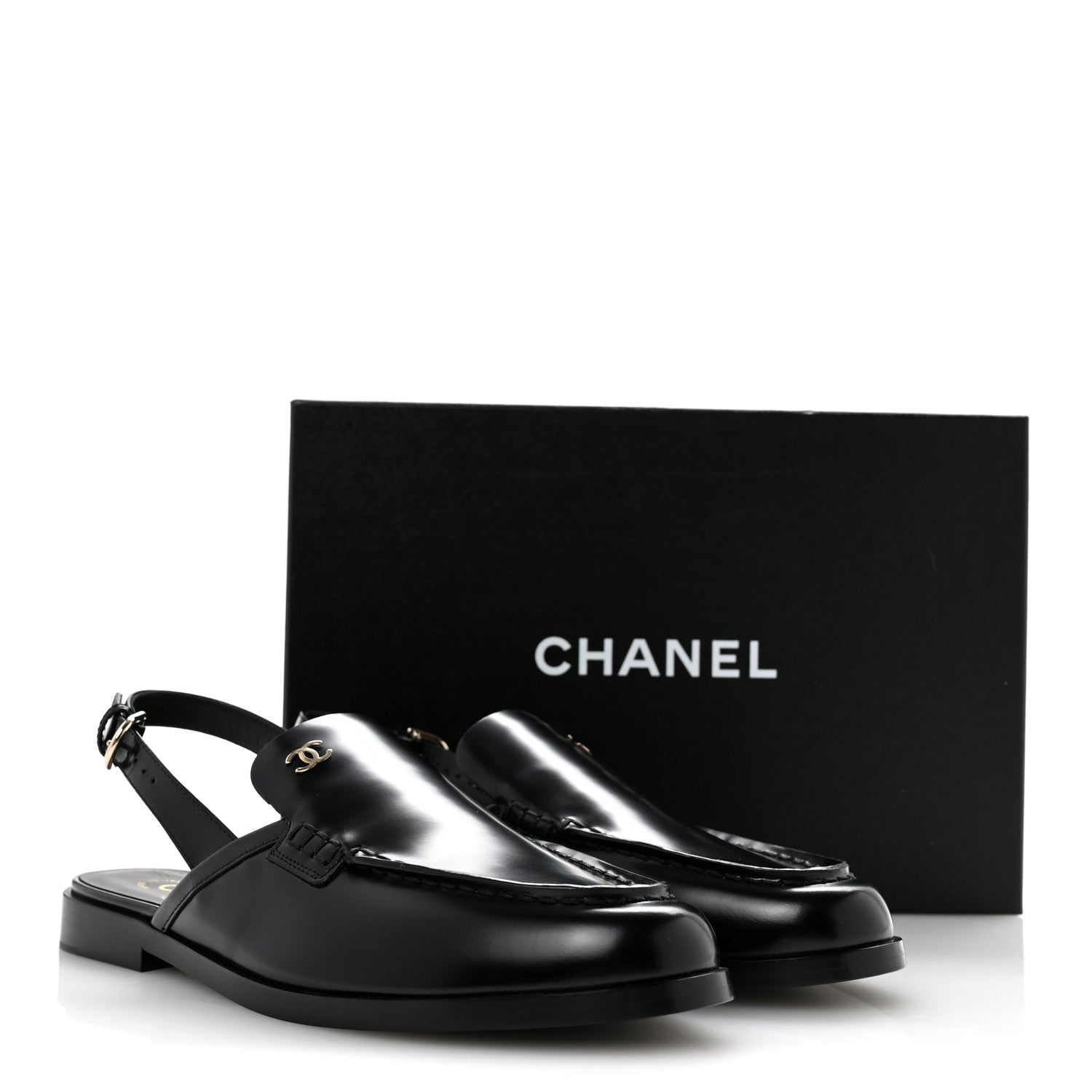 Chanel Shiny Calfskin Slingback Loafers 39.5 Black 12 of 12