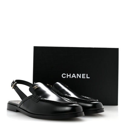 Chanel Shiny Calfskin Slingback Loafers 39.5 Black 12 of 12