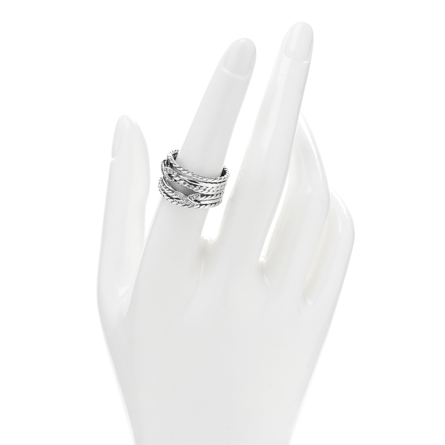 David Yurman Sterling Silver Diamond Double X Crossover Ring 55 7.25 2 of 4