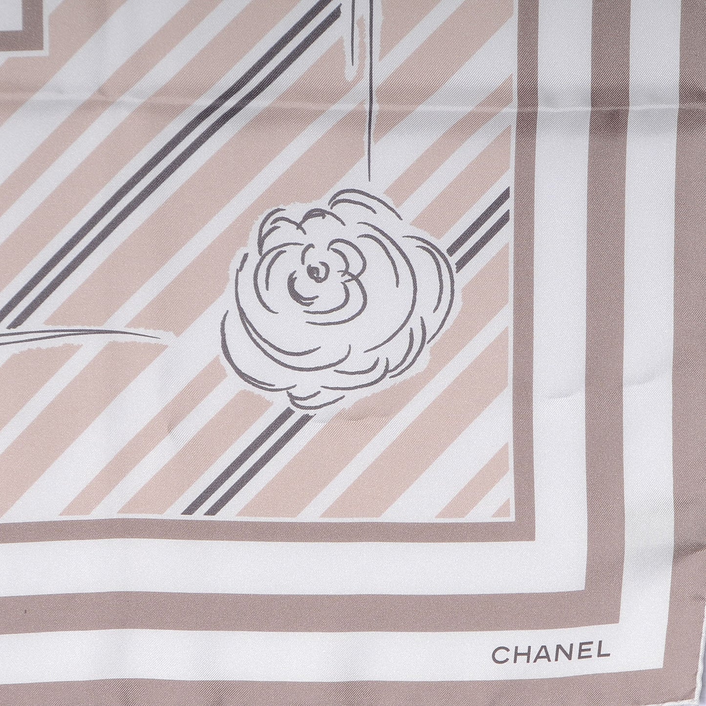 Silk Camellia Stripe CC Scarf Beige