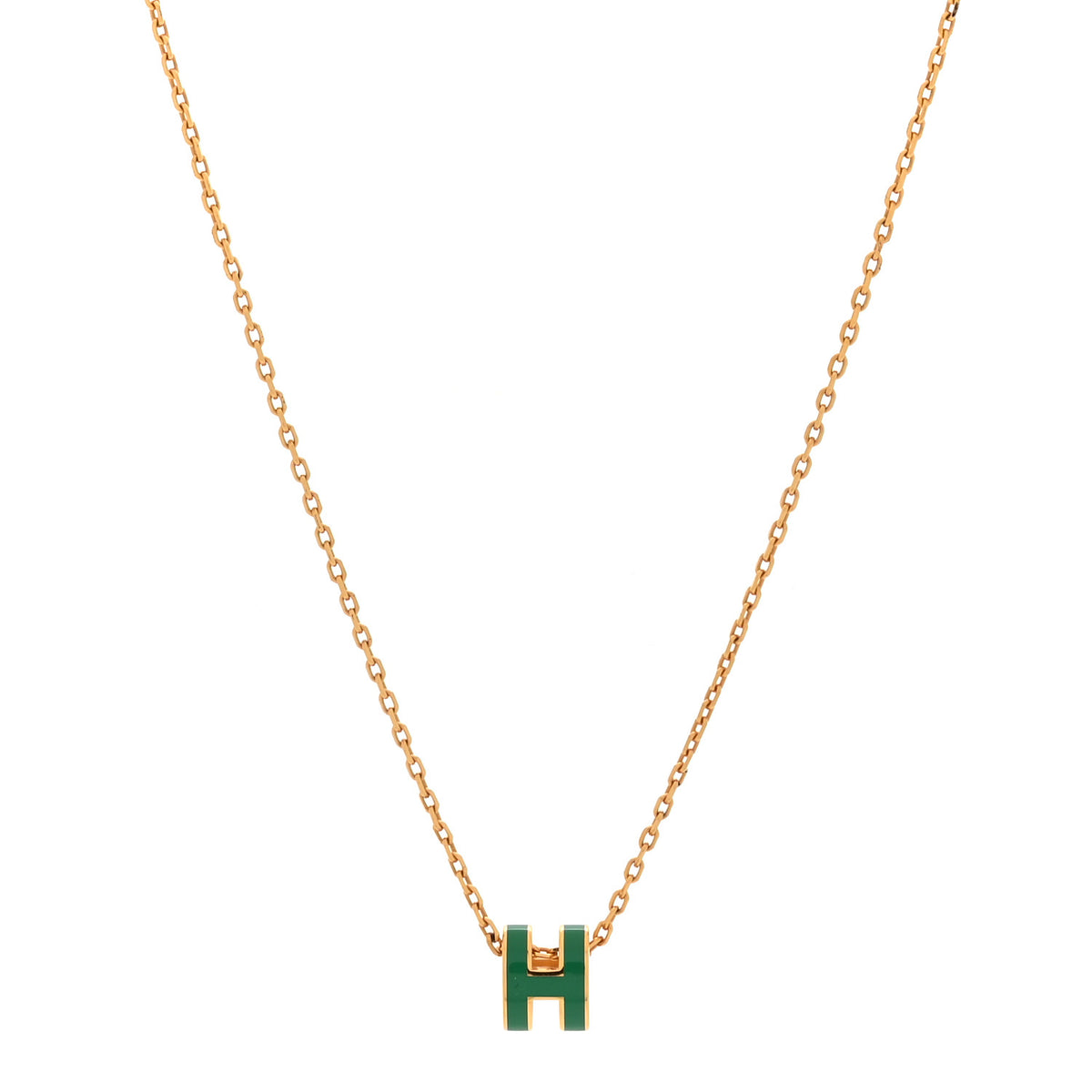 Lacquered Rose Gold Mini Pop H Pendant Necklace Malachite