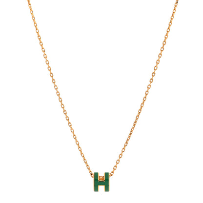 Hermes Lacquered Rose Gold Mini Pop H Pendant Necklace Malachite 1 of 7
