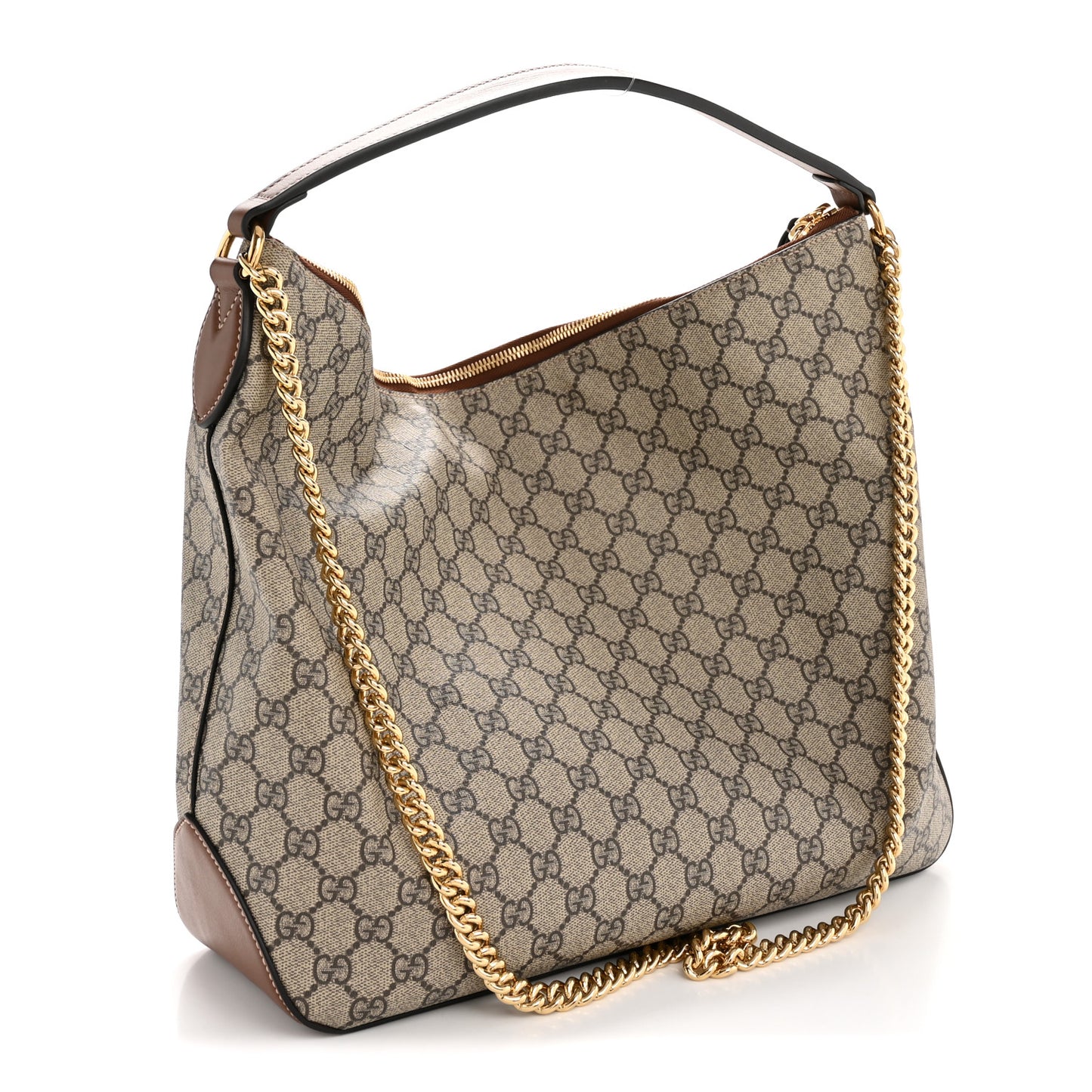 GG Supreme Monogram Large Linea A Hobo Light Brown