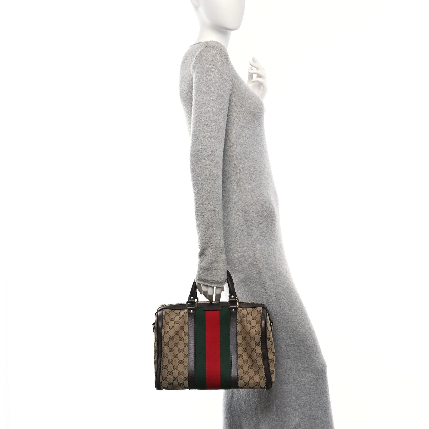 Gucci Monogram Selleria Calfskin Vintage Web Medium Boston Beige Ebony Cocoa 2 of 10