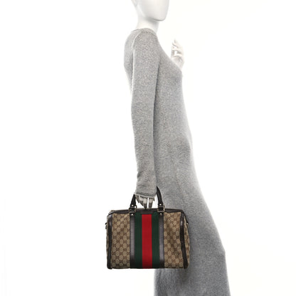 Gucci Monogram Selleria Calfskin Vintage Web Medium Boston Beige Ebony Cocoa 2 of 10