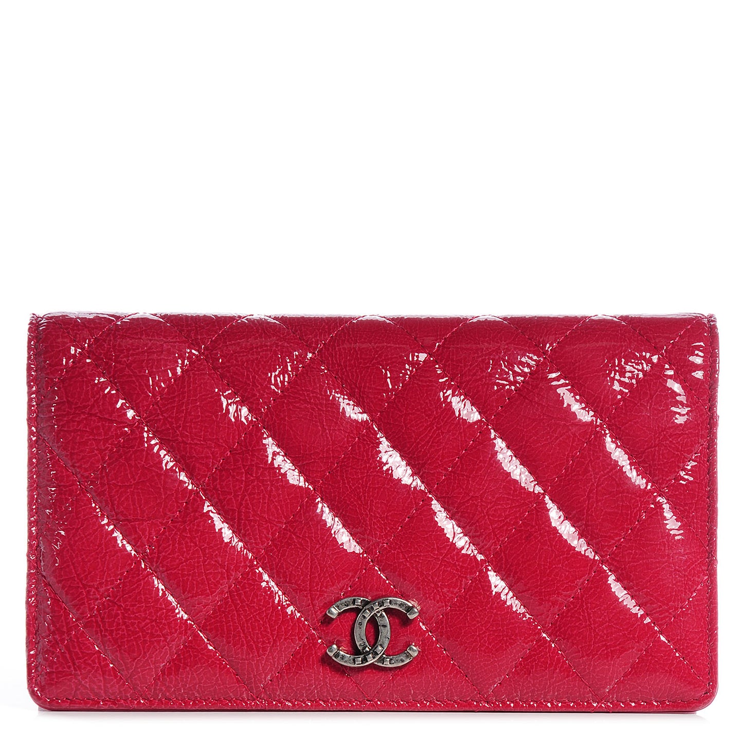 Distressed Patent Yen Wallet Dark Pink