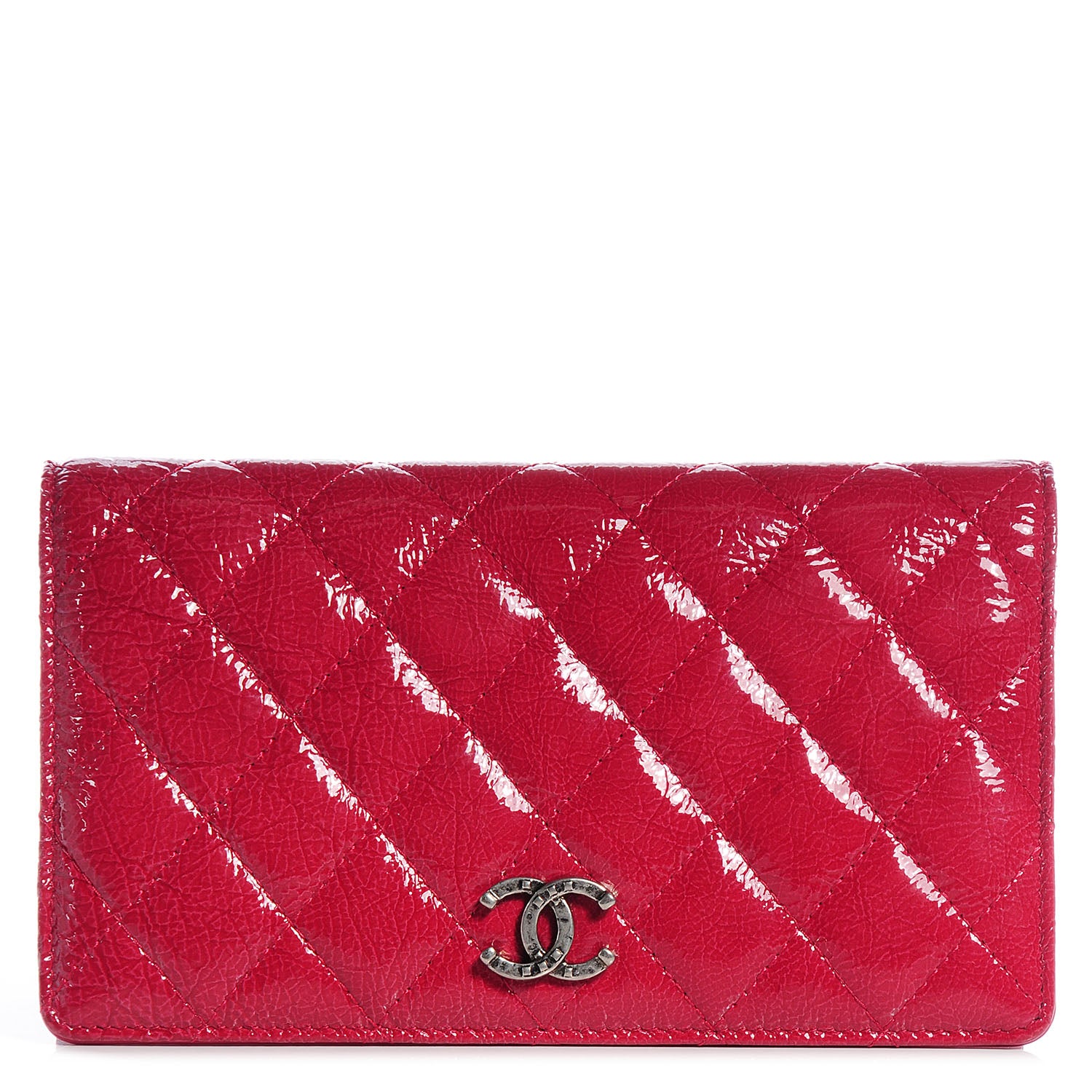 Chanel Distressed Patent Yen Wallet Dark Pink 9 of 16