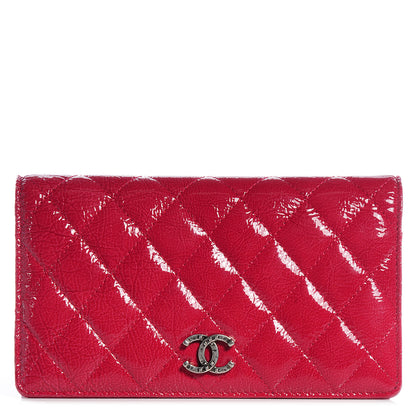 Chanel Distressed Patent Yen Wallet Dark Pink 9 of 16