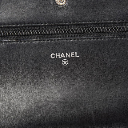 Chanel Lambskin Quilted Diamond CC Wallet On Chain WOC Black 6 of 13