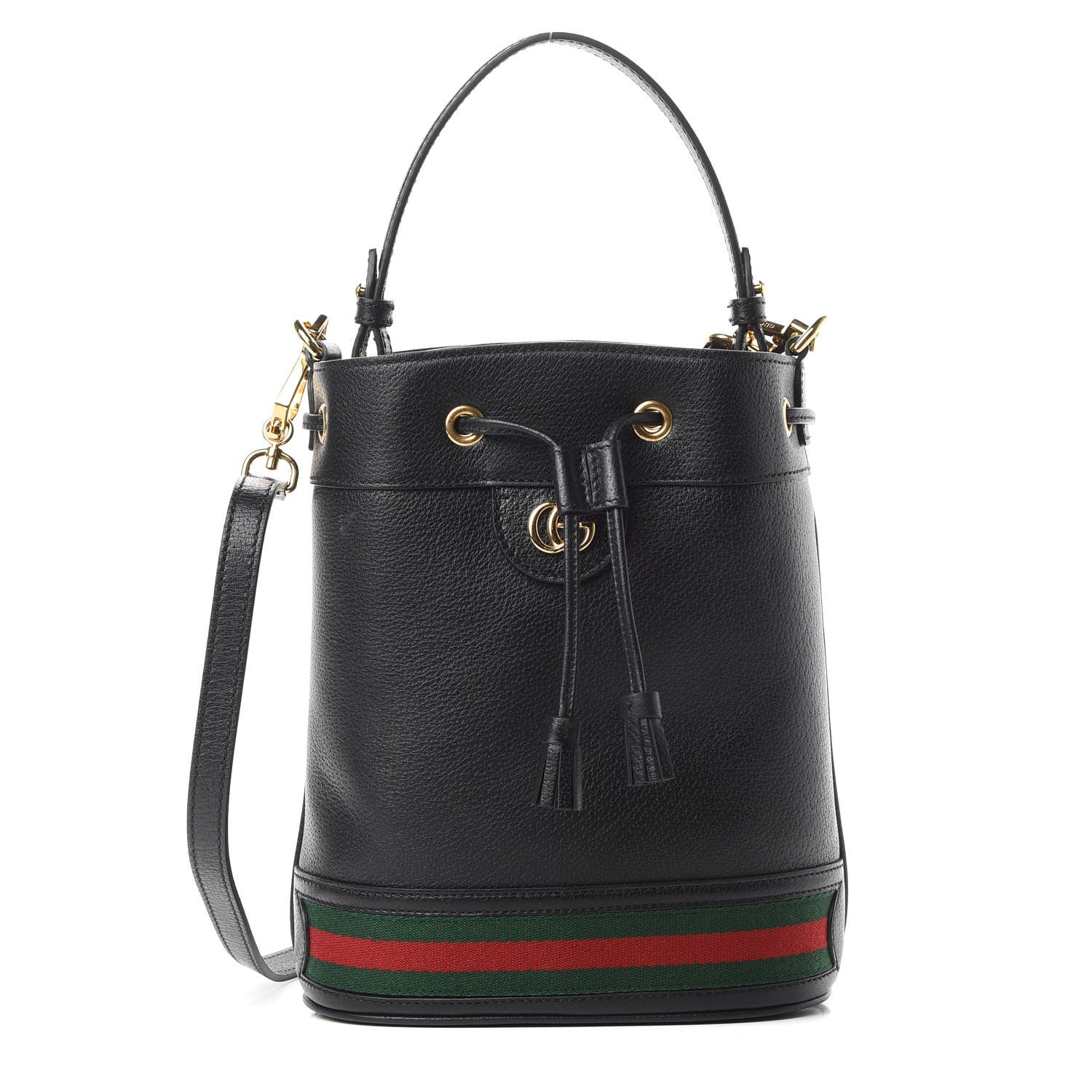 Gucci Glazed Textured Calfskin Web Small Ophidia Bucket Bag Black 1 of 11