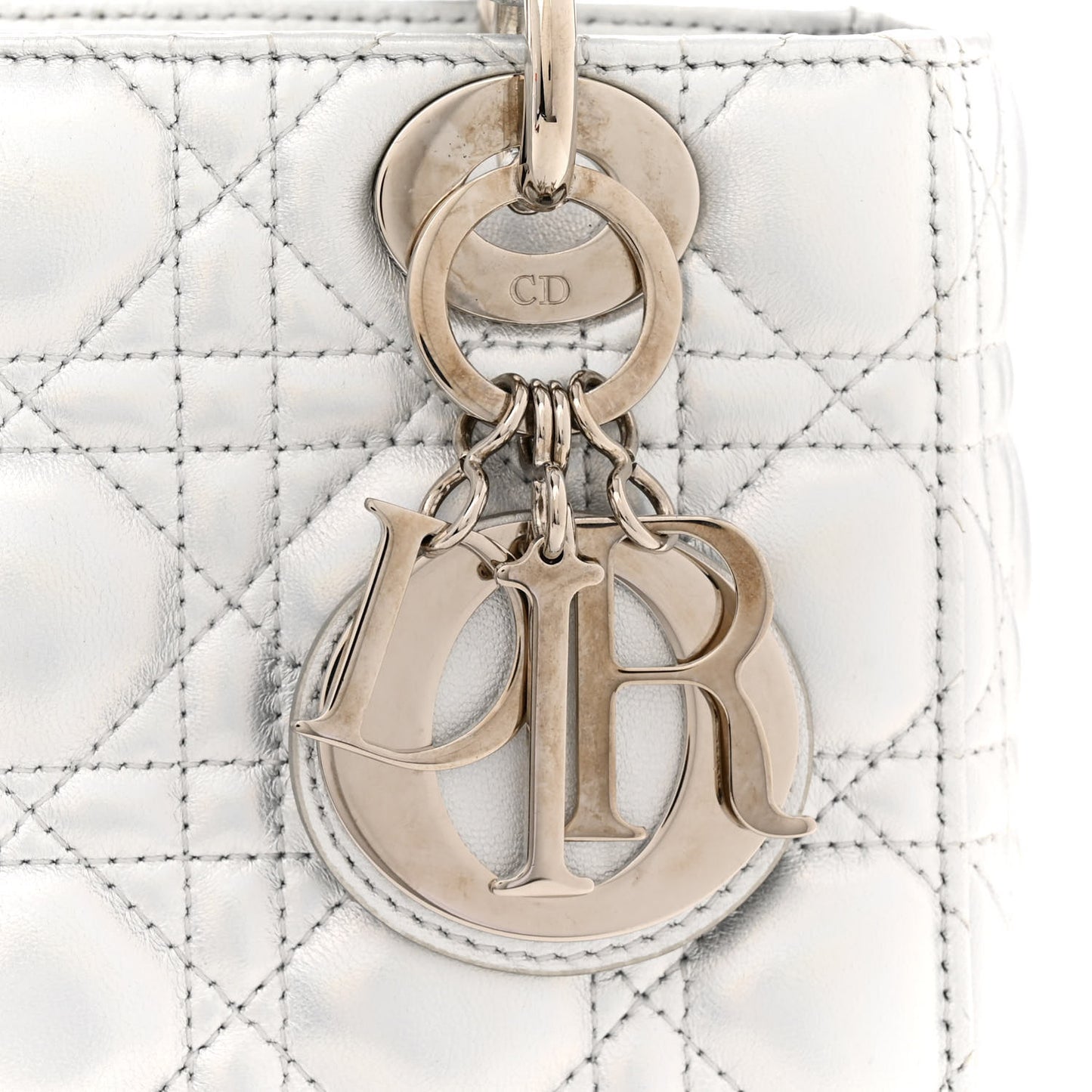 Metallic Lambskin Cannage Small My ABCDior Lady Dior Silver