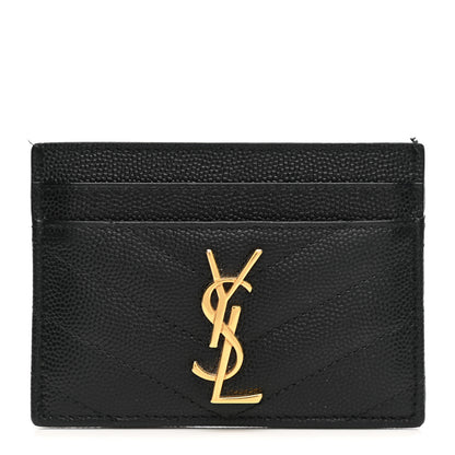Saint Laurent Grain De Poudre Matelasse Chevron Monogram Credit Card Case Black 1 of 7