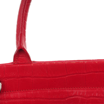 Saint Laurent Calfskin Crocodile Embossed Medium Cabas Rive Gauche Red 8 of 10