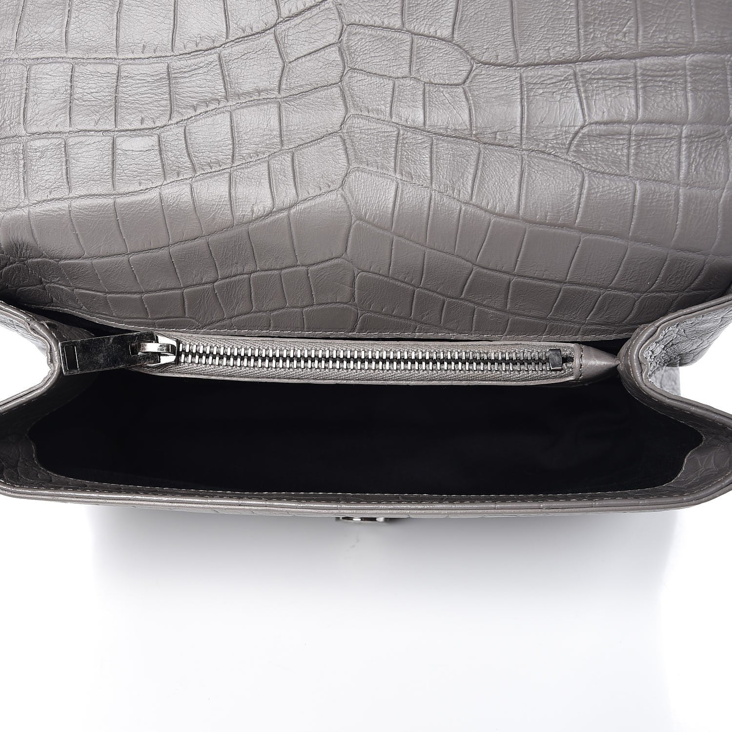 Saint Laurent Calfskin Crocodile Embossed Medium College Monogram Satchel Gray 5 of 7