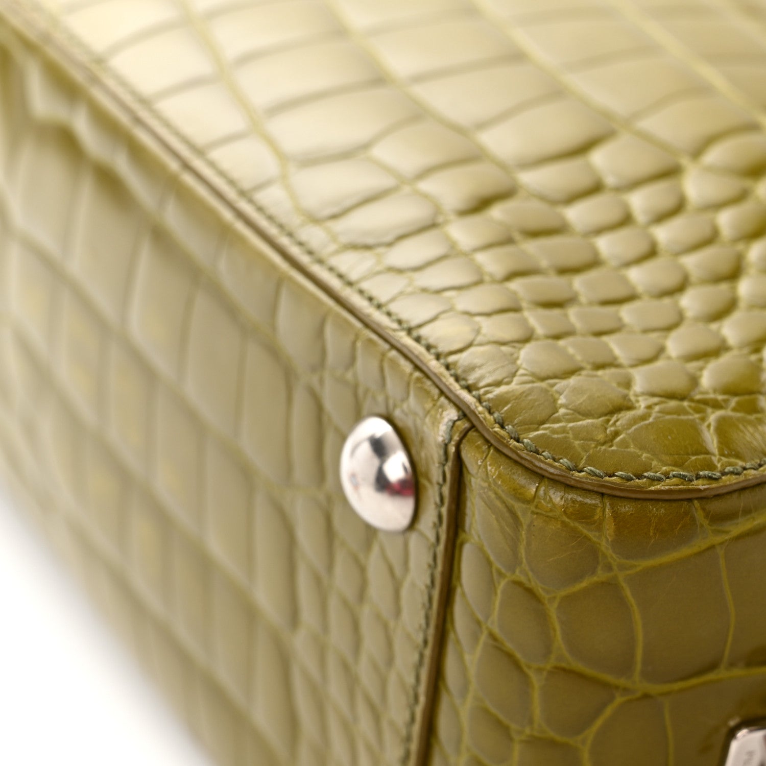Prada Calfskin Embossed Crocodile Bauletto Bag Green 19 of 22