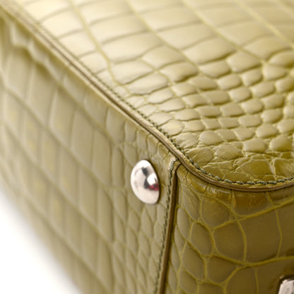 Prada Calfskin Embossed Crocodile Bauletto Bag Green 19 of 22
