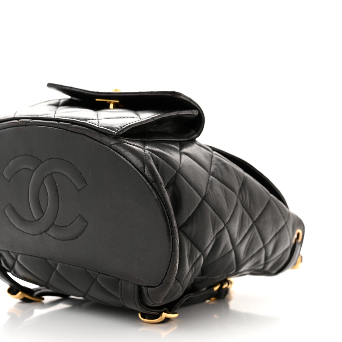 Lambskin Quilted Drawstring Backpack Black