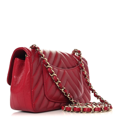 Chanel Caviar Chevron Quilted Mini Rectangular Flap Dark Red 3 of 11