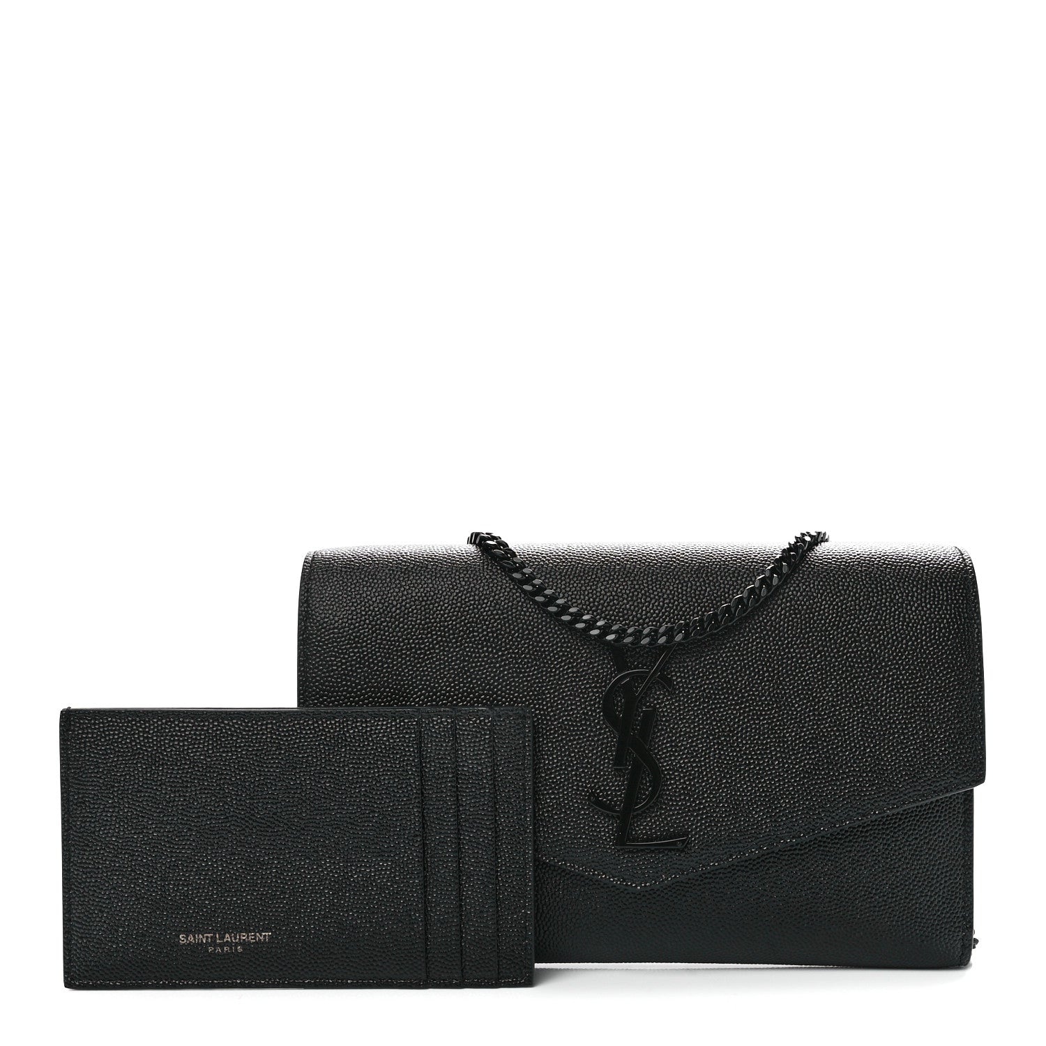 Saint Laurent Grain De Poudre Uptown Chain Wallet Black 1 of 14