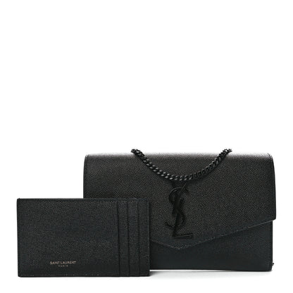 Saint Laurent Grain De Poudre Uptown Chain Wallet Black 1 of 14