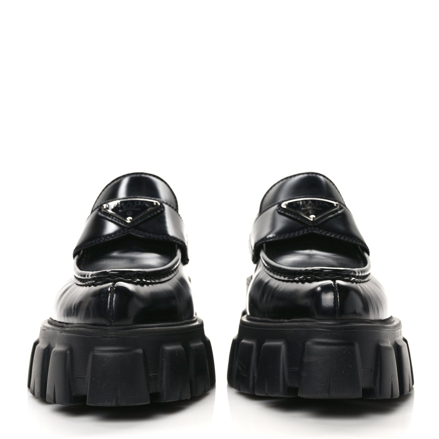 Prada Spazzolato Triangle Logo Monolith Pointy 55mm Loafers 38 Black 2 of 9