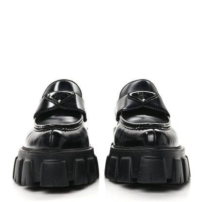 Prada Spazzolato Triangle Logo Monolith Pointy 55mm Loafers 38 Black 2 of 9