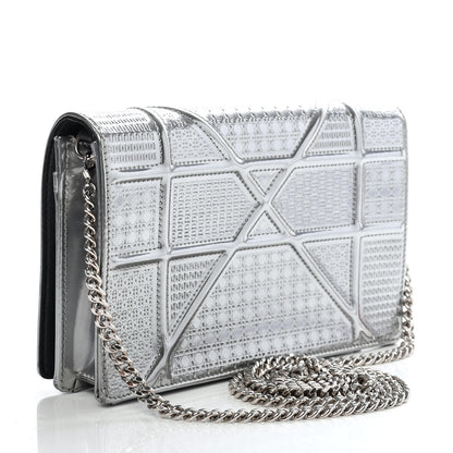 Christian Dior Metallic Patent Micro-Cannage Diorama Wallet on Chain Pouch Silver 2 of 4