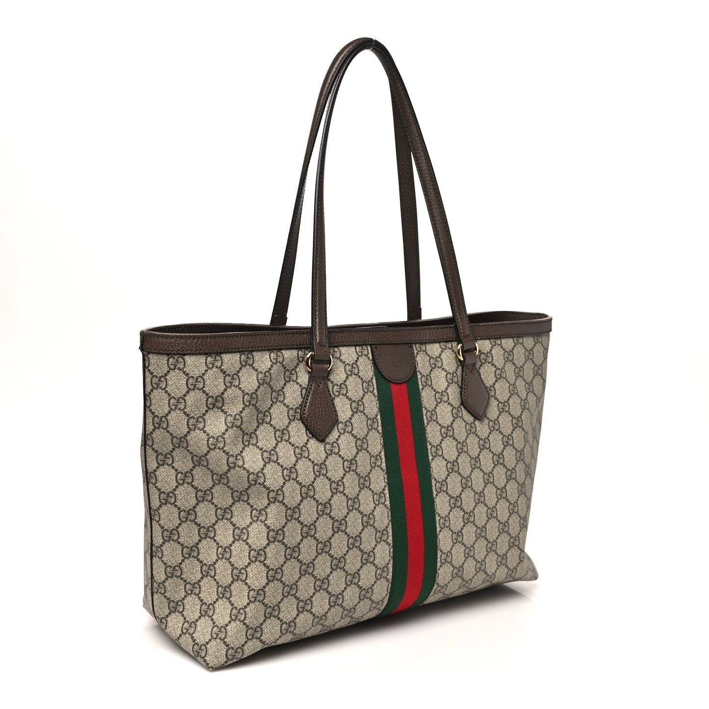 GG Supreme Monogram Textured Calfskin Web Medium Ophidia Shopping Tote Beige Ebony New Acero