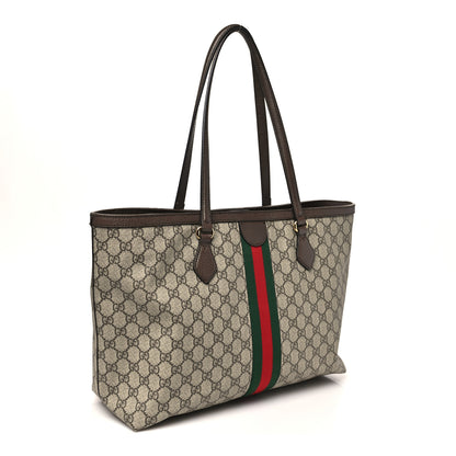 Gucci GG Supreme Monogram Textured Calfskin Web Medium Ophidia Shopping Tote Beige Ebony New Acero 3 of 10