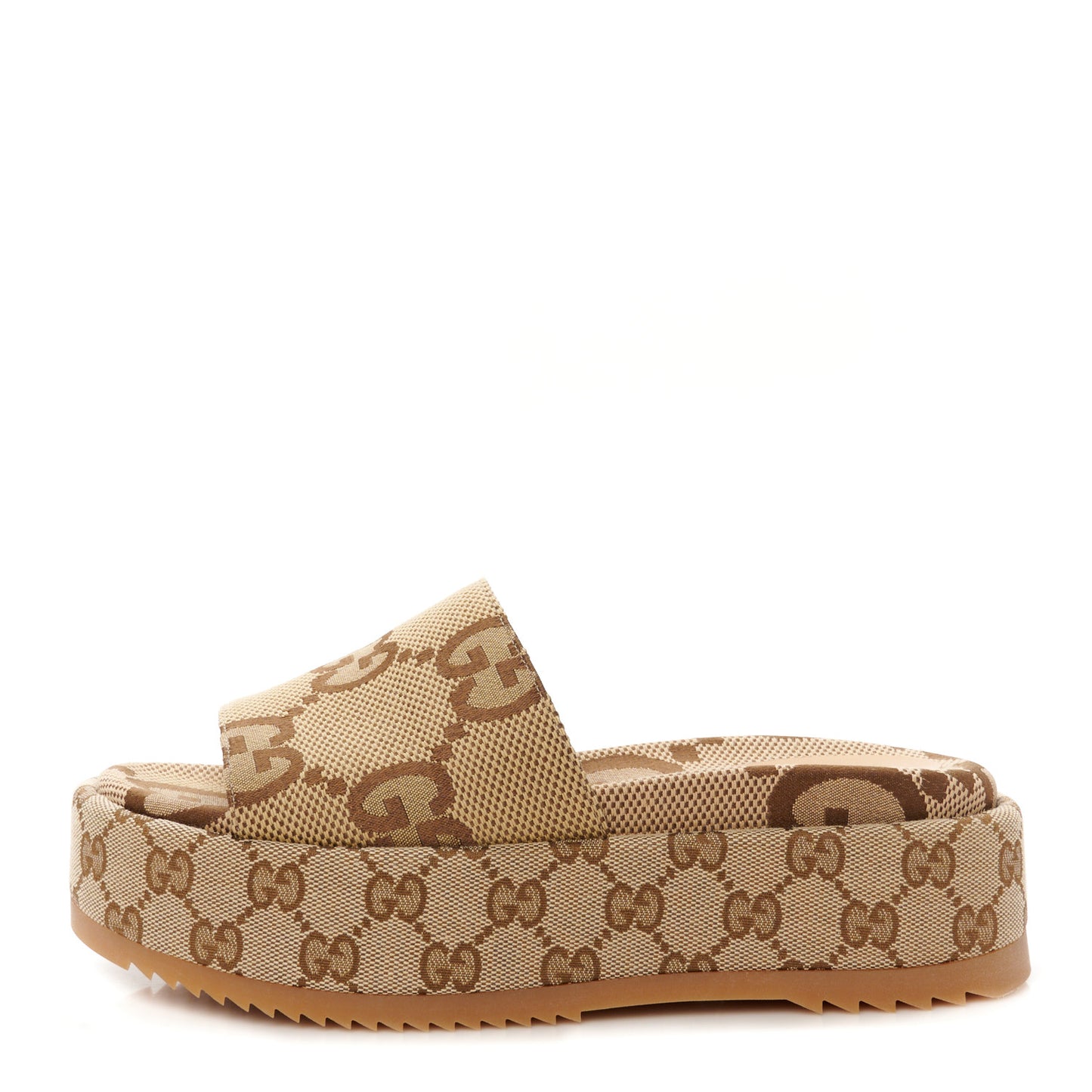 Monogram Maxi GG Angelina Platform 55mm Slide Sandals 36.5 Camel Ebony