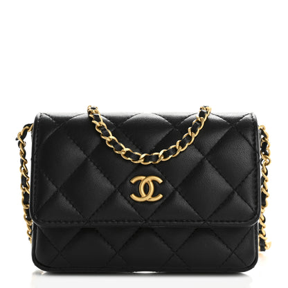 Chanel Lambskin Enamel Quilted Coco Hearts Clutch With Chain Black 1 of 12
