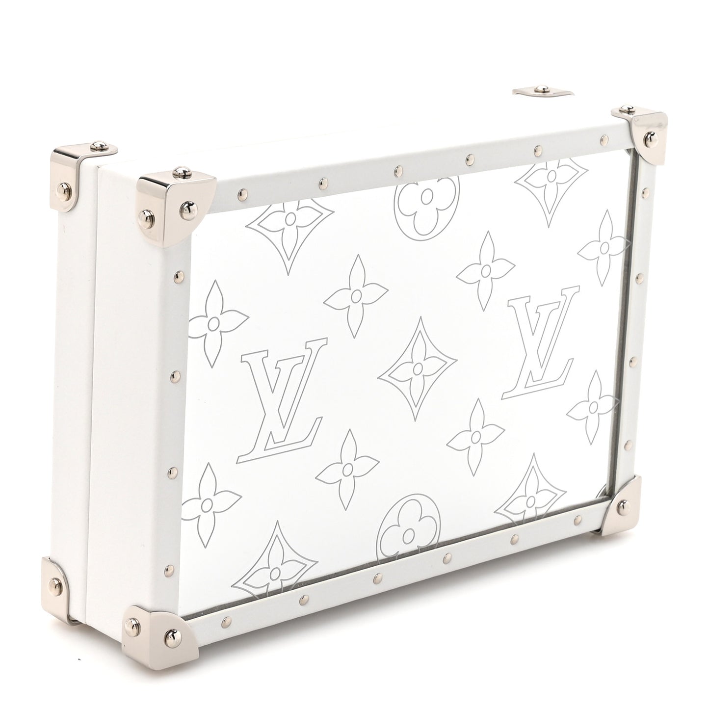 Calfskin Mirror Monogram Etched Jewelry Box Trunksu White
