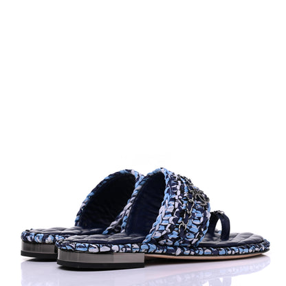Chanel Lambskin Raffia Chain Flat Sandals 36 Blue Black 4 of 13