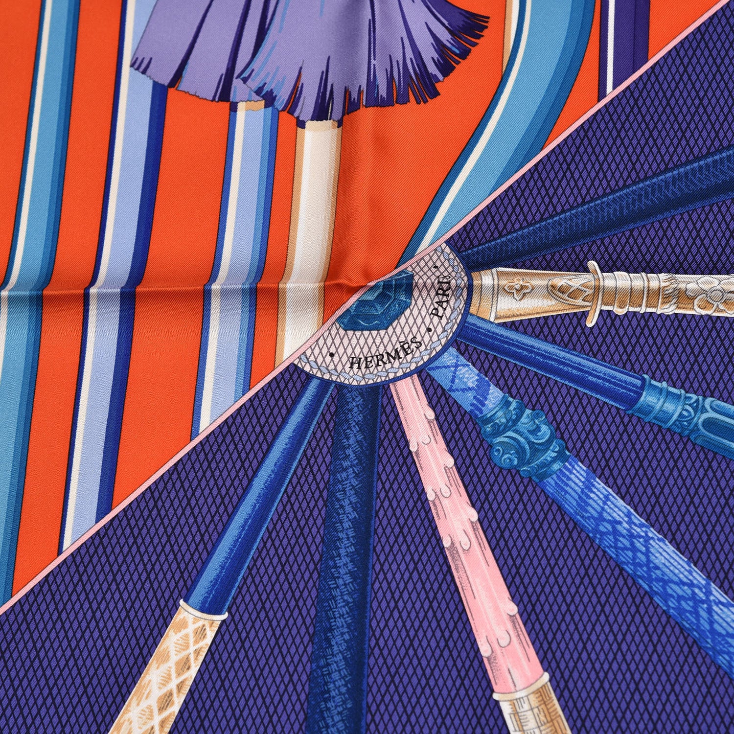 Hermes Silk Cannes Et Cannes Scarf 90 Orange Bleu Voire 3 of 4