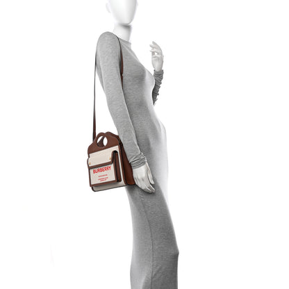 Burberry Canvas Smooth Calfskin Two Tone Mini Pocket Bag Natural Tan Fiery Red 3 of 11