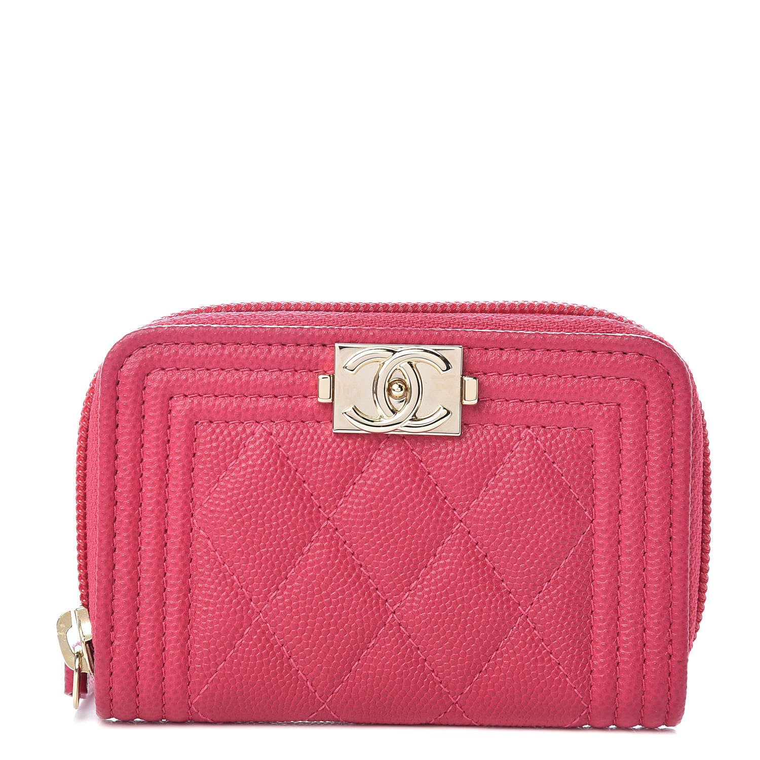 Chanel Caviar Quilted Boy Zip Around Coin Purse Wallet Fuchsia 1 of 8