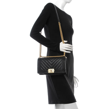 Chanel Caviar Chevron Quilted Medium Boy Flap Black 2 of 9