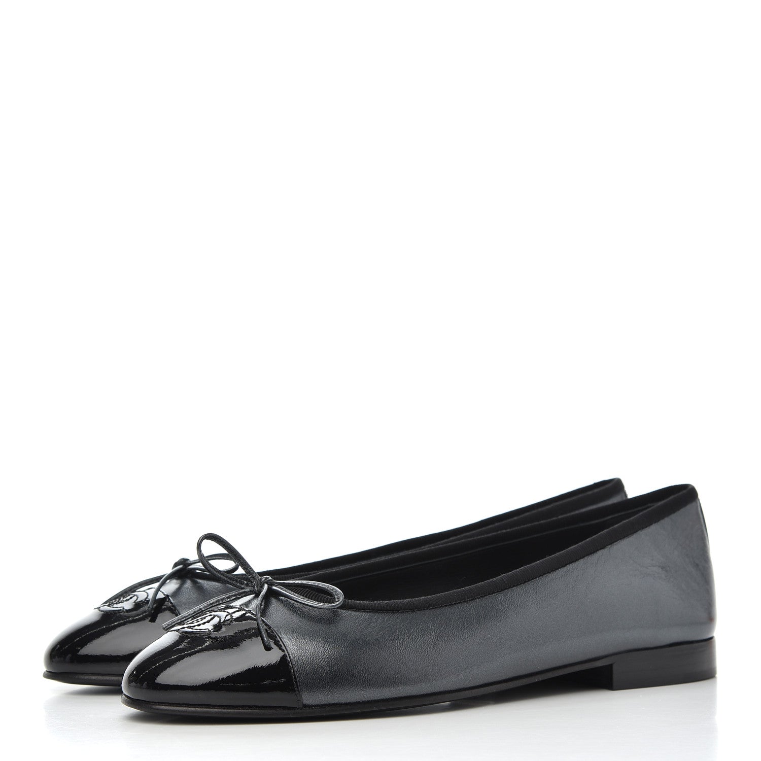 Chanel Pearly Calfskin Patent Cap Toe Ballerina Flats 39 Black 3 of 10