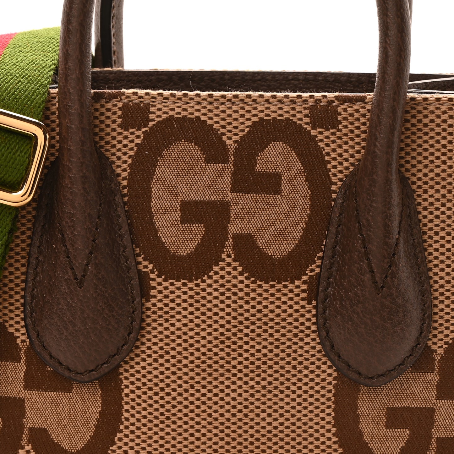 Monogram Jumbo GG Textured Dollar Calfskin Web Mini Vertical Tote Camel Ebony New Acero